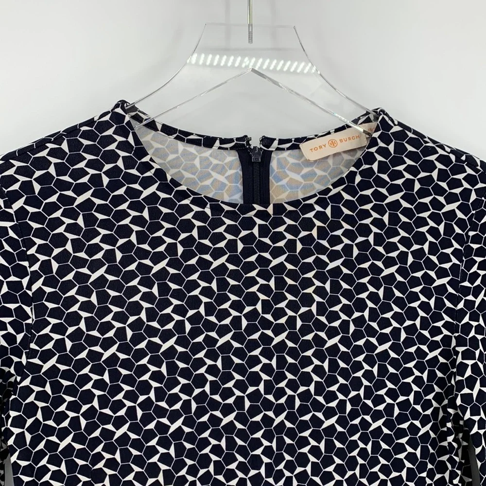 Tory Burch knit jersey shift dress navy blue white Teserra mini XS X-Small
